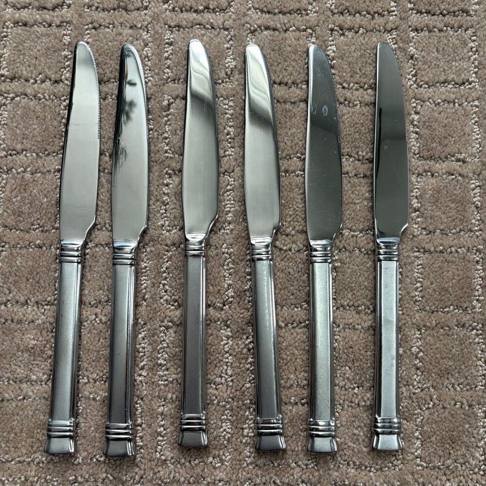 Wallace Zenith Frost Dinner Knifes Set Of 6 Stainless 18/10 Glossy Silverware